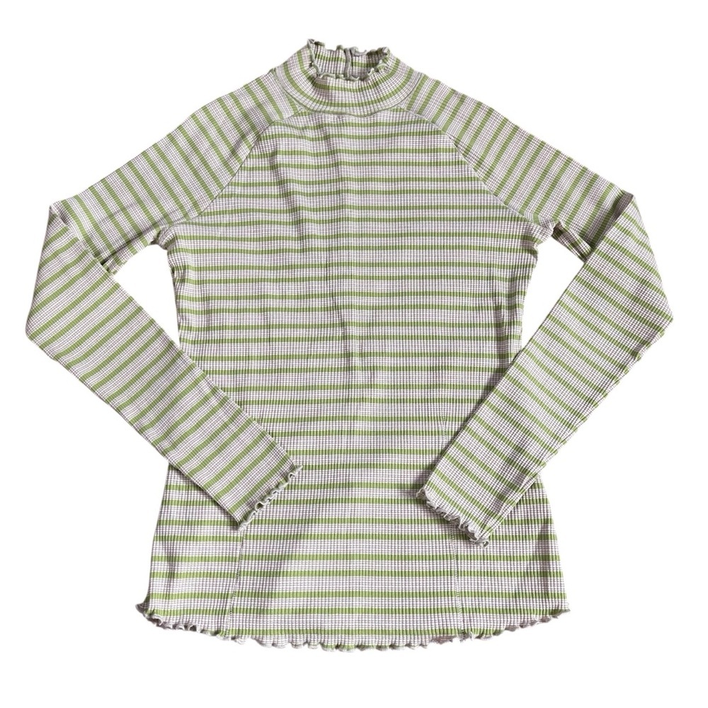 Roolee Green and Tan Striped Knit Curled Trim Top US XL